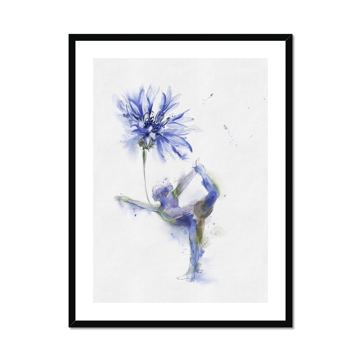 Fleur de bleuet de yoga - Impression encadrée et montée