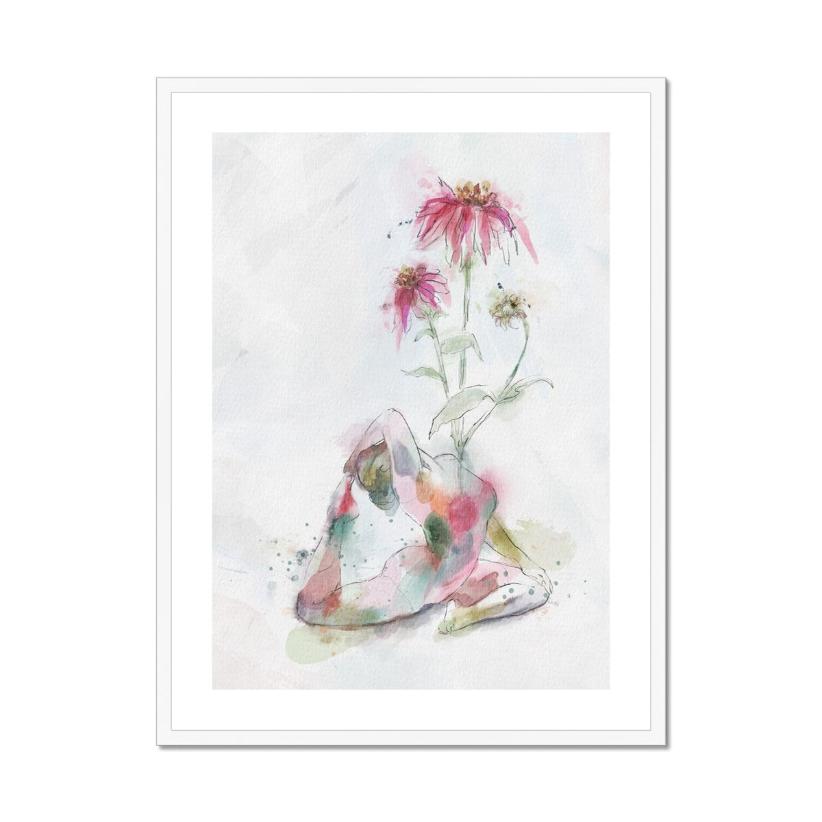 Fleur de Yoga échinacée - Impression encadrée et montée