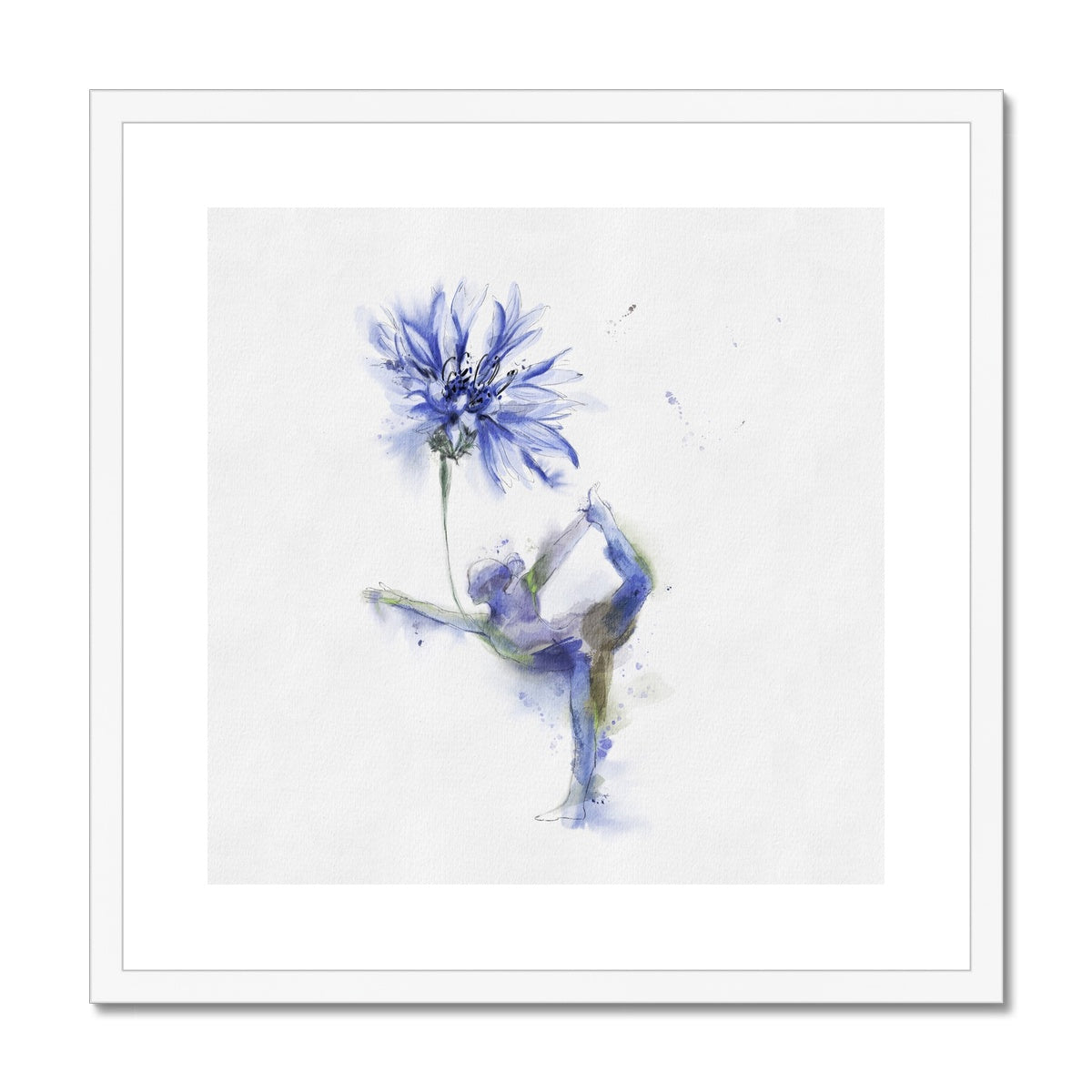 Fleur de bleuet de yoga - Impression encadrée et montée