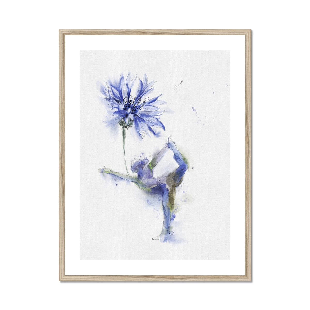 Fleur de bleuet de yoga - Impression encadrée et montée
