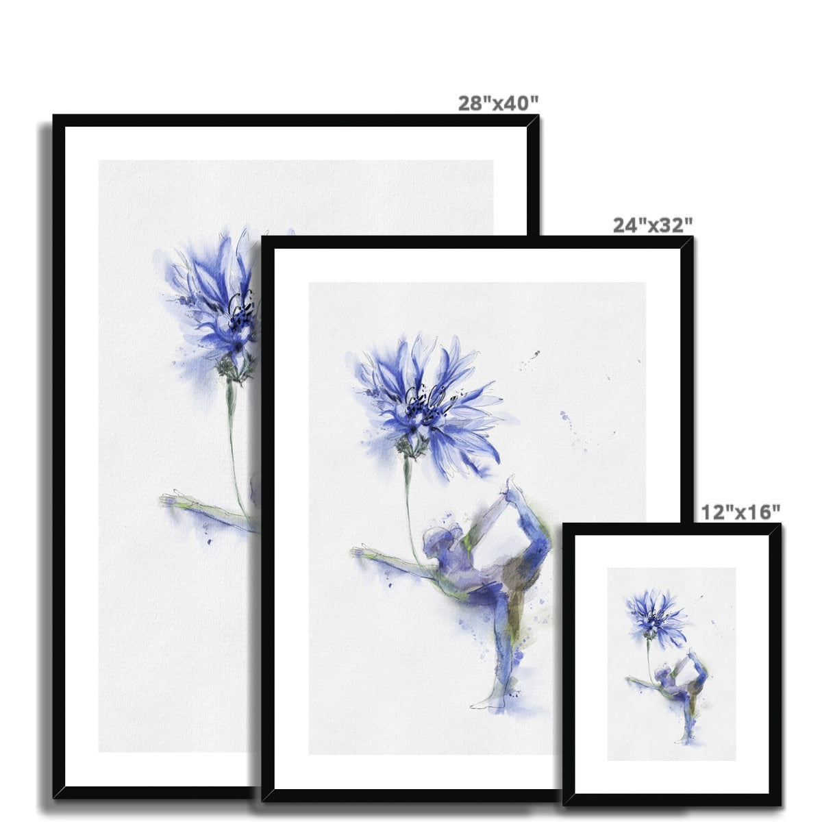 Fleur de bleuet de yoga - Impression encadrée et montée