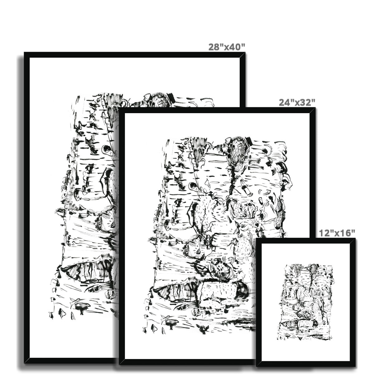 Tree Trunk Ink Drawing- Framed & Mounted Print